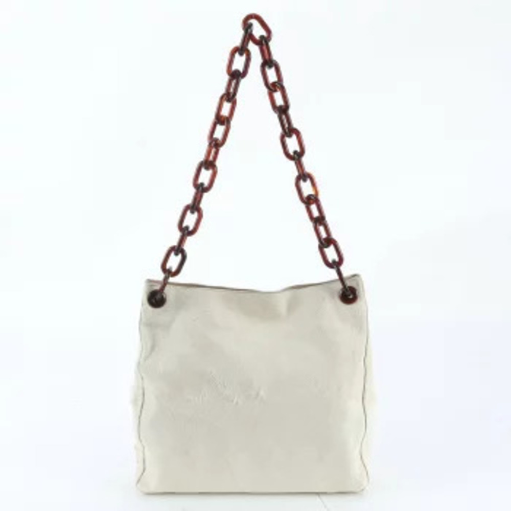 Prada Tote Triangle Calfskin Leather Chain Strap Shoulder Bag White